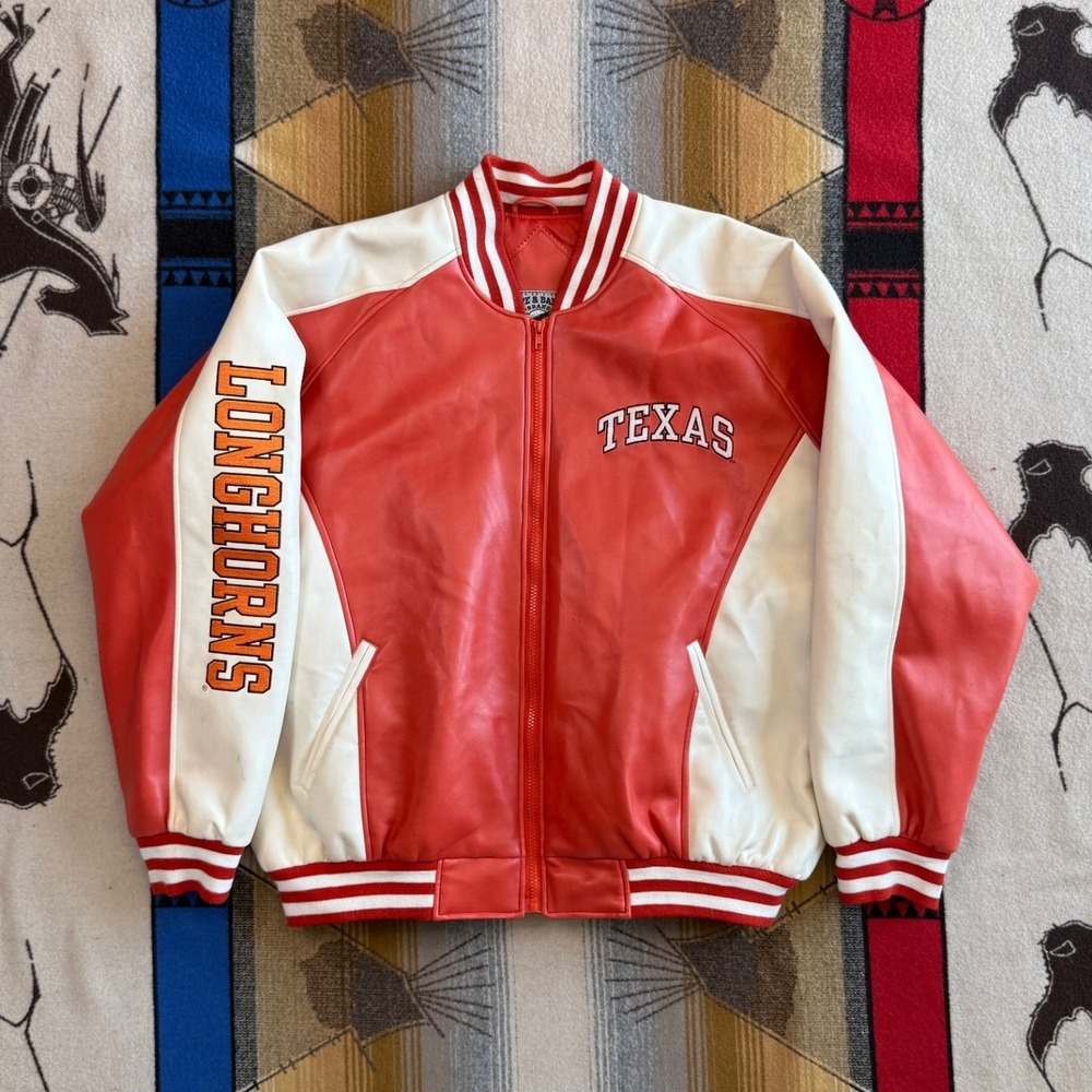Steve & Barrys Texas Longhorns Varsity Bomber Jacket XL Orange Faux Leather Zip
